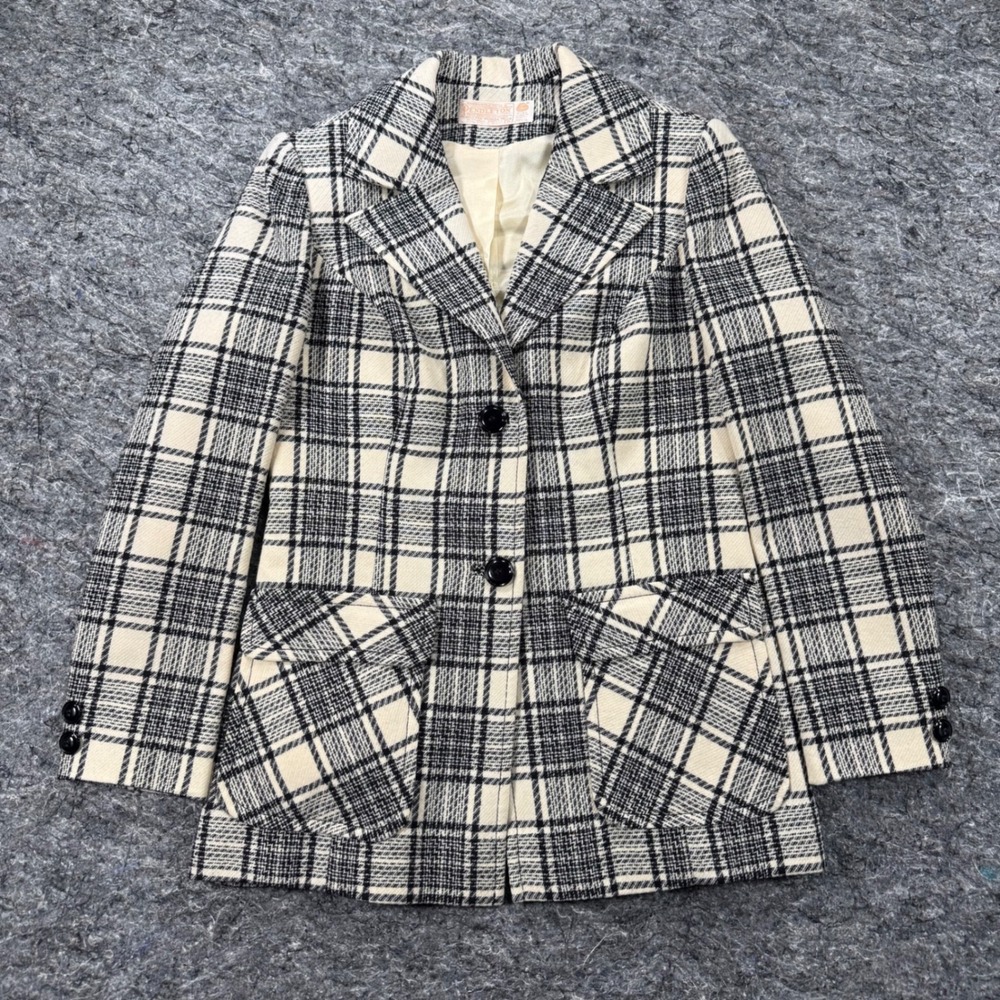 Pendleton Black and Cream Plaid Wool Blazer